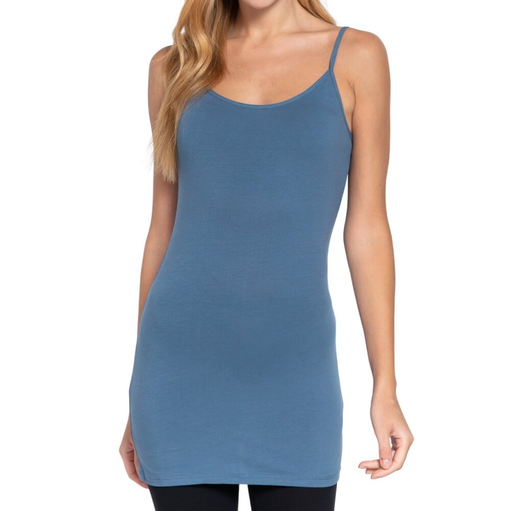 NWT- Women's Long Cami Tunic with Shelf Bra, Steel Blue